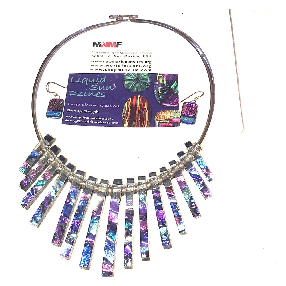 Silver necklace & earrings w/ fused glass